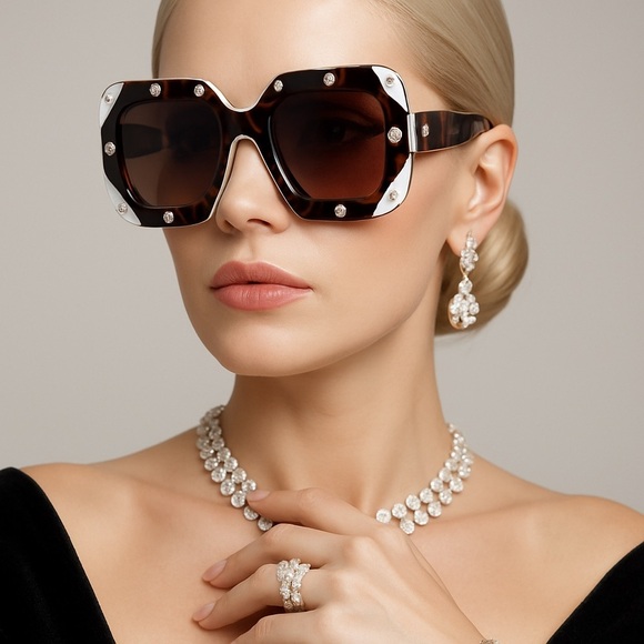 Elegant Black Sunglasses with Pearl Accents main image 6